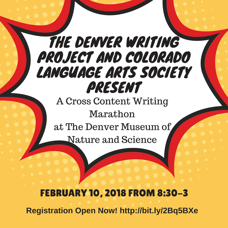 DenverWP's tweet photo. We're just over two weeks away from our winter, cross-content writing marathon @DenverMuseumNS co-hosted by #CLAS. Registration is open now at https://t.co/3I83vJLlmy We hope you'll join us for a day of learning and writing! https://t.co/NZPh6mUgf2