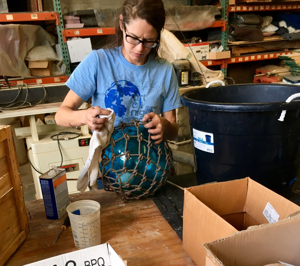 enso33designs's tweet photo. Nicole helps us creating light fixtures with authentic vintage glass fishing floats on the weekend. https://t.co/sxplfDkELt
