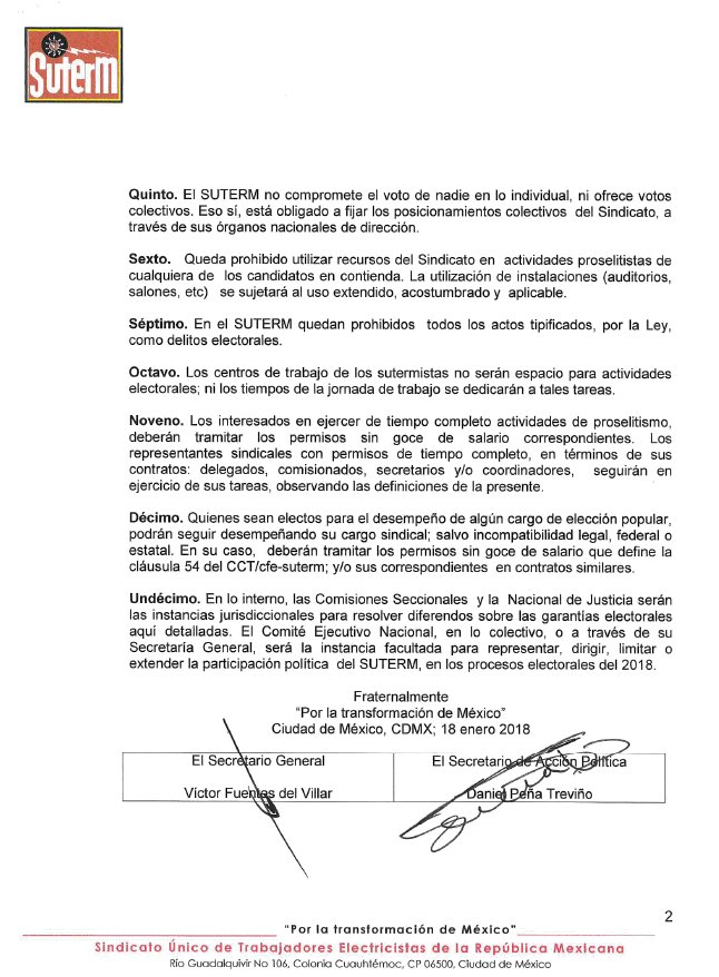 SUTERM_NACIONAL's tweet photo. CIRCULAR, Sobre la participación política del SUTERM en el proceso electoral 2018 https://t.co/JiM73NBoYw