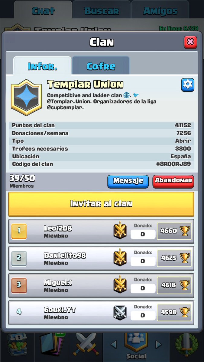 Seguimos reclutando y tenemos 10 puestos en el clan, animaros!!!@CupTemplar <a href="/Swam_Cr/">Swam_CR</a> <a href="/ClashRoyaleES/">Clash Royale ES</a> @vicefantasy <a href="/LVPesClash/">Crown League - Clash Royale</a>