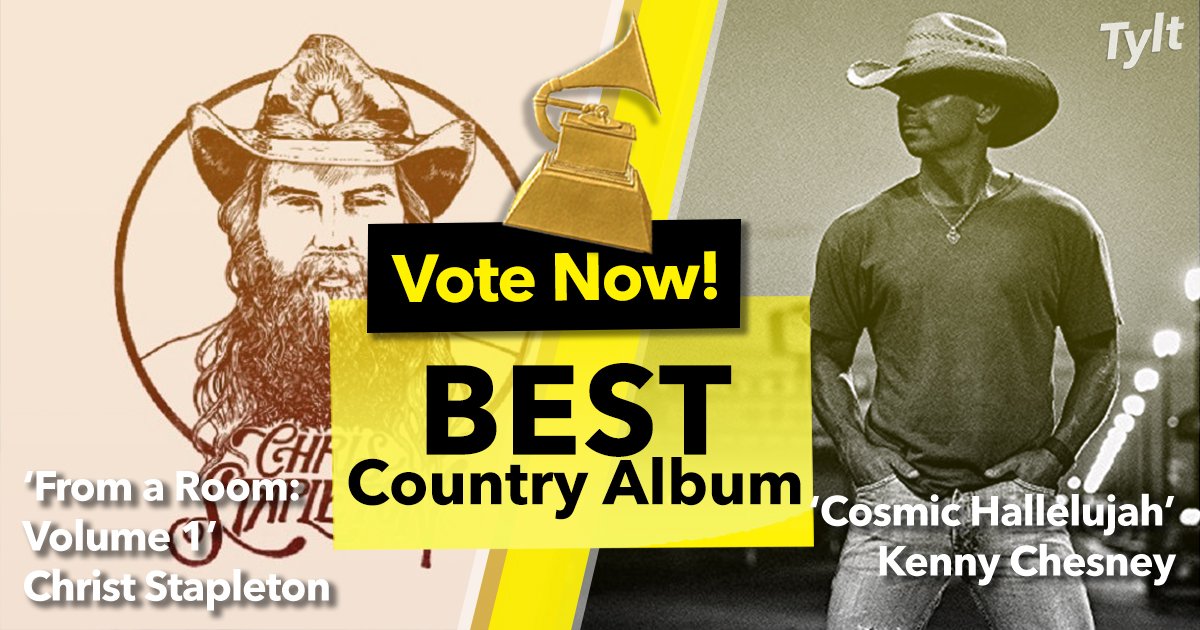 TheTylt's tweet photo. Who should win #Grammys Best Country Album: @ChrisStapleton's ‘From A Room: Volume 1’ or @KennyChesney's ‘Cosmic Hallelujah’? Tweet #TeamStapleton or #TeamChesney to vote https://t.co/9ay9HDrAvN https://t.co/nuMlNJuk9s
