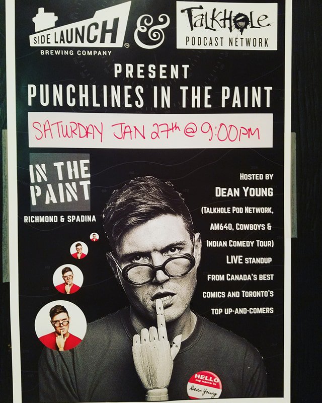 Tuning in from #Toronto? "PUNCHLINES" returns to In The Paint (Richmond + Spadina) brought to you by <a href="/sidelaunch/">Side Launch Brewing</a> + <a href="/TALKHOLEpod/">TALKHOLE Pod Network</a> Ft <a href="/davemartinworld/">Dave Martin</a> <a href="/Smashby17/">Sarah Ashby</a> <a href="/Rushzilla/">Rush Kazi</a> @FMaritoL w host @ComicDeanYoung #Canada #comedy #laugh