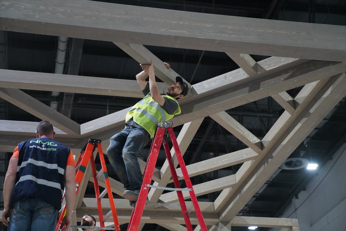 DIRTT's tweet photo. First up: timber! Our two-storey #DIRTTtimber structure for #ArabHealth2018 took only 10 hours to manufacture & 9 hours to install. Hard to believe something so large & complex could go up so fast? Check out these progress shots: https://t.co/kWz3AycPuB