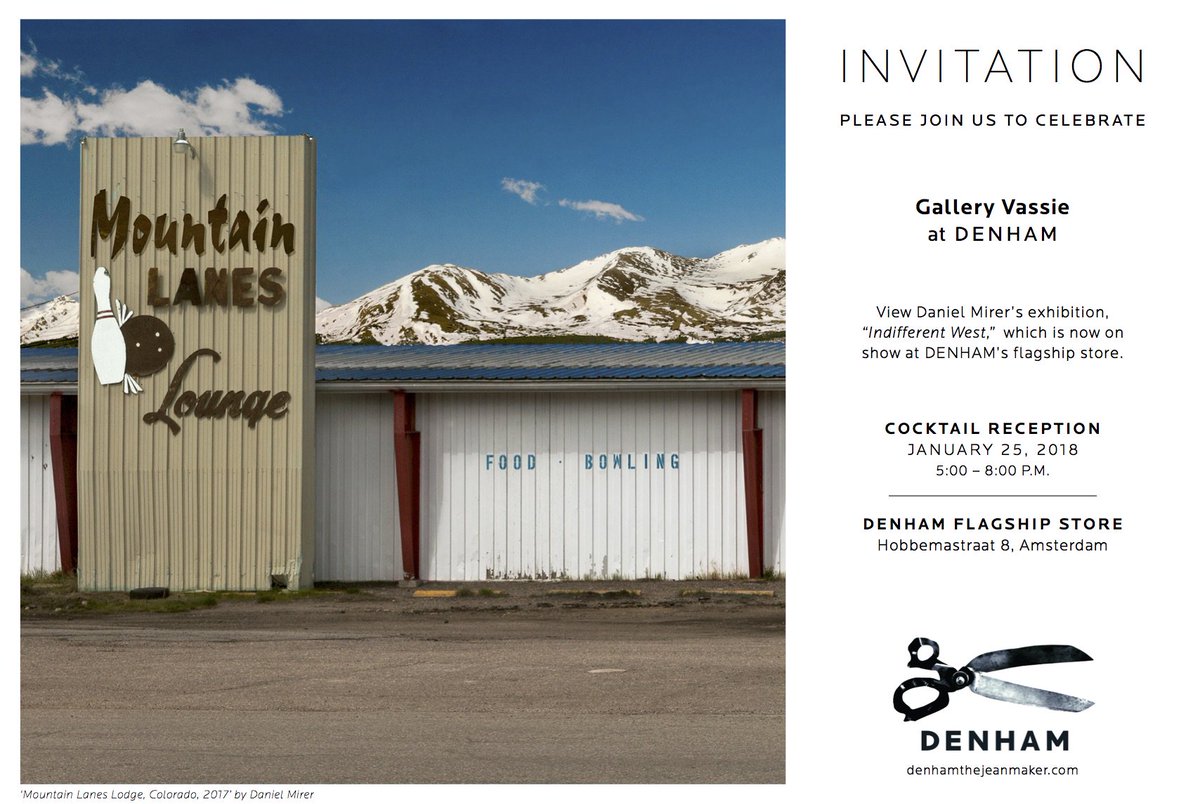 We are now featuring Daniel Mirer's exhibition, "Indifferent West," at DENHAM's flagship store at Hobbemastraat 8, Amsterdam. Join us for a celebratory cocktail reception today (Thursday, 25 January) from 5:00 p.m.

#denham #amsterdam #gallery #art #event #photography