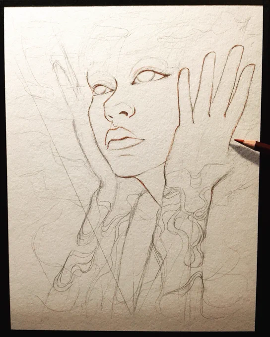 WIP. Live now. https://t.co/yhrfYhtAeH  Adding colored pencil then maybe watercolor? 