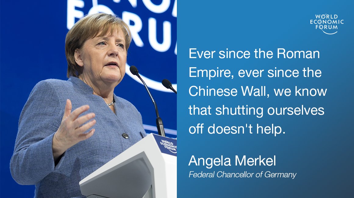wef's tweet photo. Angela Merkel at Davos: we need global cooperation, not walls https://t.co/mpHnKNOWXl #wef18 https://t.co/kNO3C3Lui7
