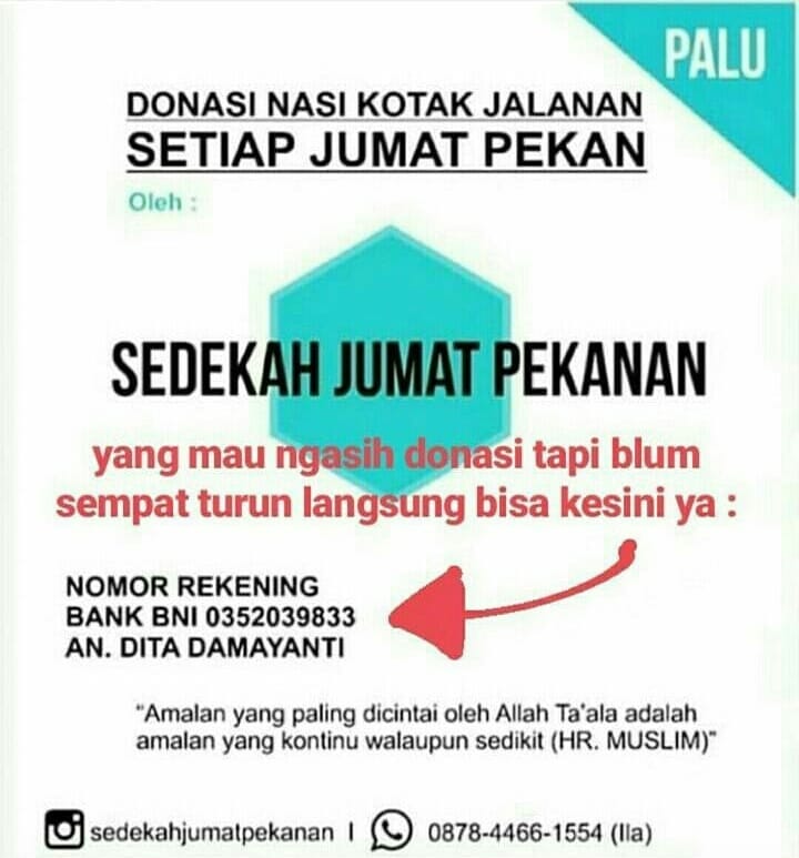 pkb_pabardaya's tweet photo. #Repost from @bowoGRAK - Ayo buka pintu-pintu keberkahan dgn sedekah, berbagi bersama di hari jumat besok, semoga keikhlasanmu berubah menjadi sejuta kebaikan di dunia dan akherat kelak..
#MasBowo
#TemanBowo
#sedekah #berbagidipalu #palusulteng #kotapalu - https://t.co/tBHLVfkfuB