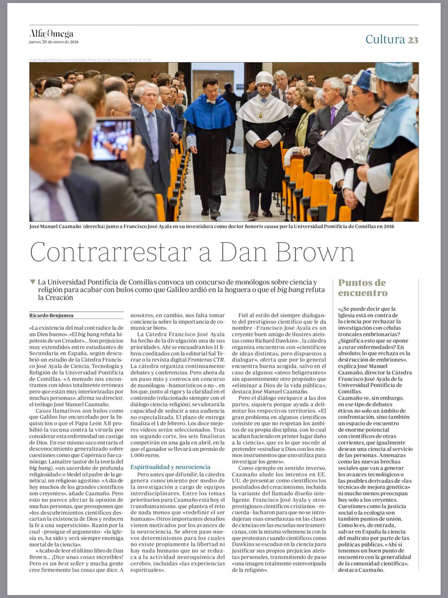 CatedraCTR's tweet photo. Contrarrestar a Dan Brown y monólogos #Godscience , la @CatedraCTR de @UCOMILLAS hoy en @alfayomegasem https://t.co/yjEYKYfdWE