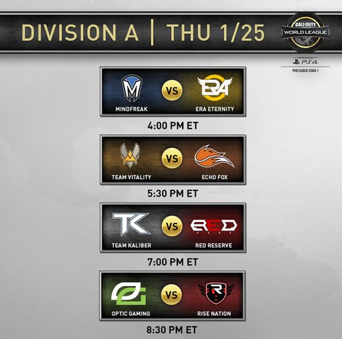 MLG's tweet image. #CWLPS4 Pro League continues tomorrow!

📺: MLG.com/CallofDuty   

Stream start times:
🕐 1pm PT
🕓 4pm ET
🕘 9pm GMT
🕗 8am AEDT