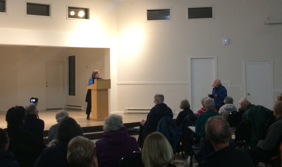 RJMersereau's tweet photo. Informed crowd as per usual at @ElizabethMay #Saanich town hall. Does she ever sleep? #HardWorkingMP #SaanichGulfIslands https://t.co/4tmZioomyS