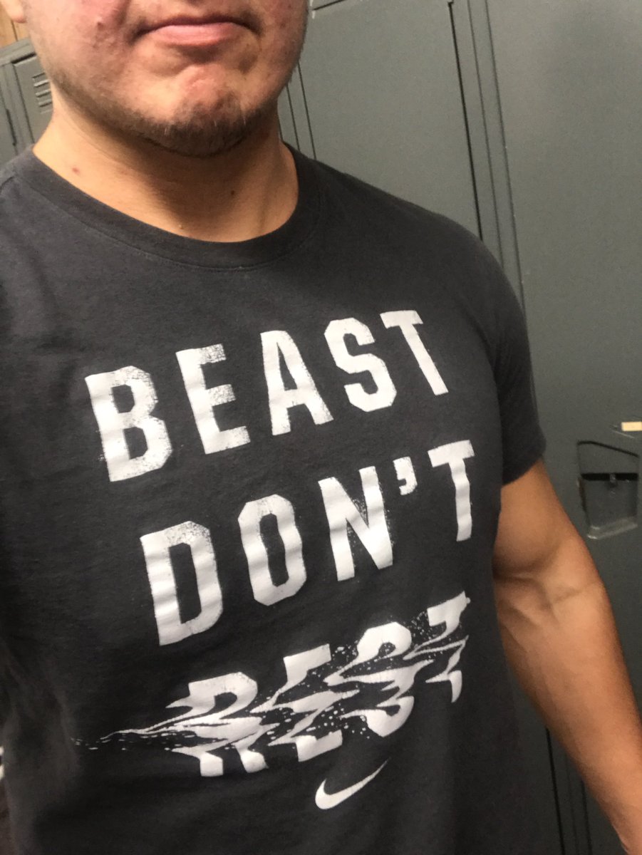 tbasque78's tweet photo. Didnt get to the gym today, back to the grind tomorrow, need to listen to my shirt! #BeastDontRest #beastmode #RestDay 😴 #gymrat https://t.co/PWJ21UkCN8