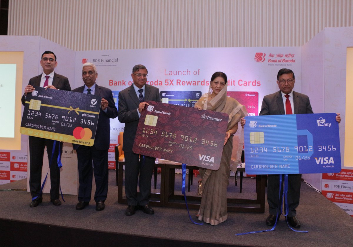 Managing Director & CEO - Bank of Baroda (@bankofbarodaceo) on Twitter photo Bank of Baroda launched a fantastic 5X range of 3 Credit Cards: Easy, Select and Premier. The cards provide 5 times the rewards and many other great benefits to our customers. Proud to present the first ever card in the new range to Her Highness Rajmata Shubhangini Raje Gaekwad. Bank of Baroda launched a fantastic 5X range of 3 Credit Cards: Easy, Select and Premier. The cards provide 5 times the rewards and many other great benefits to our customers. Proud to present the first ever card in the new range to Her Highness Rajmata Shubhangini Raje Gaekwad.