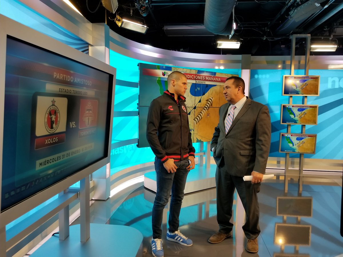 xolos_en's tweet photo. Great visit to the @NoticiasYaSD and Azteca America studios with @gibranlajud25. Watch at 11 pm. 
#GoXolos #WeAreSoccer #FuerzaTijuas https://t.co/pbOkCddC05