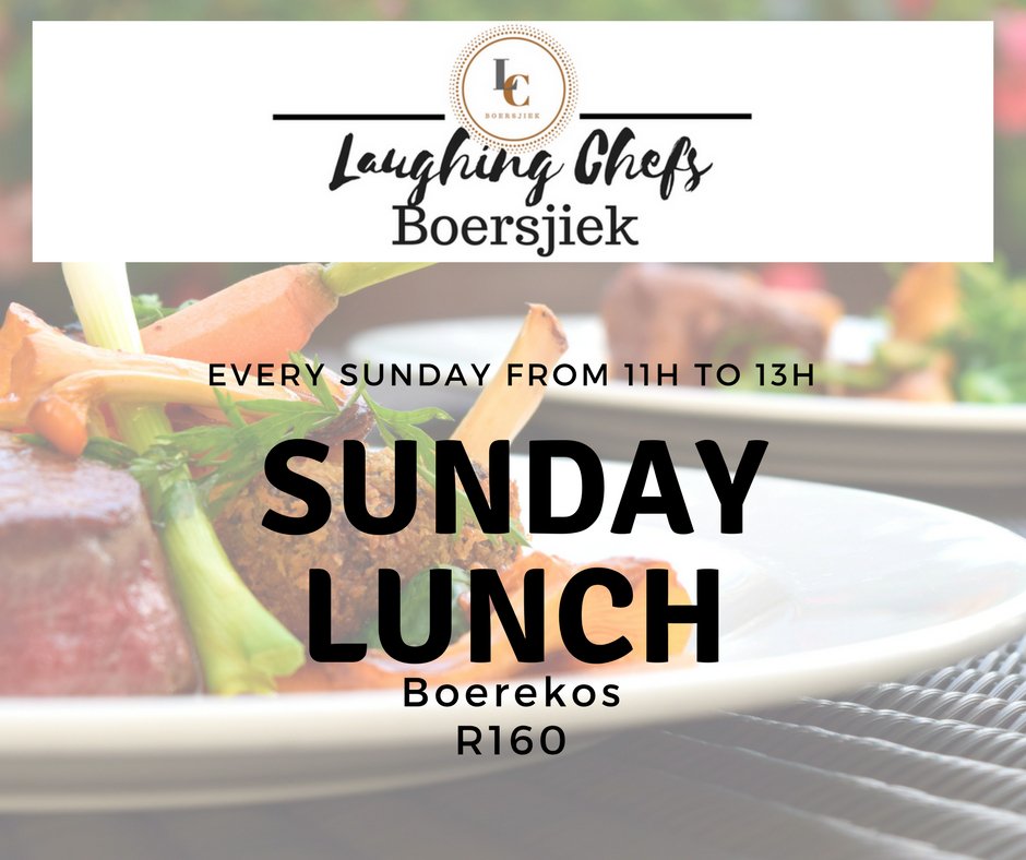 LaughingEsrida's tweet photo. Sunday is #familday at #LaughingChefsBoersjiek. Book your lunch table! #Boerekos lunch, every week a different menu. 0828237846 / 0725114946 for bookings https://t.co/qfVq0DbZc2