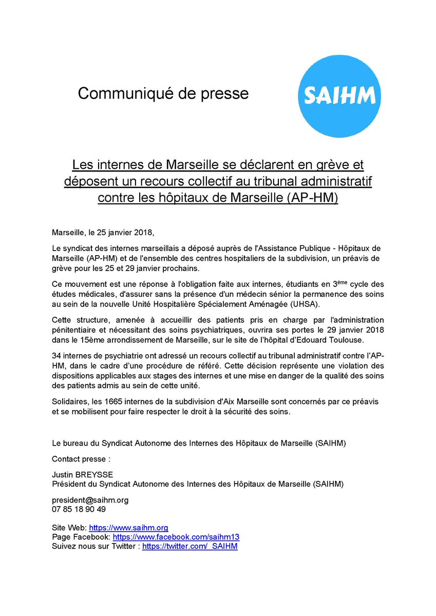 Les internes de Marseille se déclarent en grève et déposent un recours collectif au tribunal administratif contre l'<a href="/aphm_actu/">AP-HM - Hôpitaux Universitaires de Marseille</a>