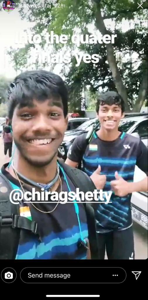 team_satwik's tweet image. Credits @satwiksairaj Instagram story. Yo boys!!! Into the Quarterfinals 😎💪🏼21-17, 21-16 agianst Chinese taipei. #straightsets #victory #IndonesiaMastersSuper500.