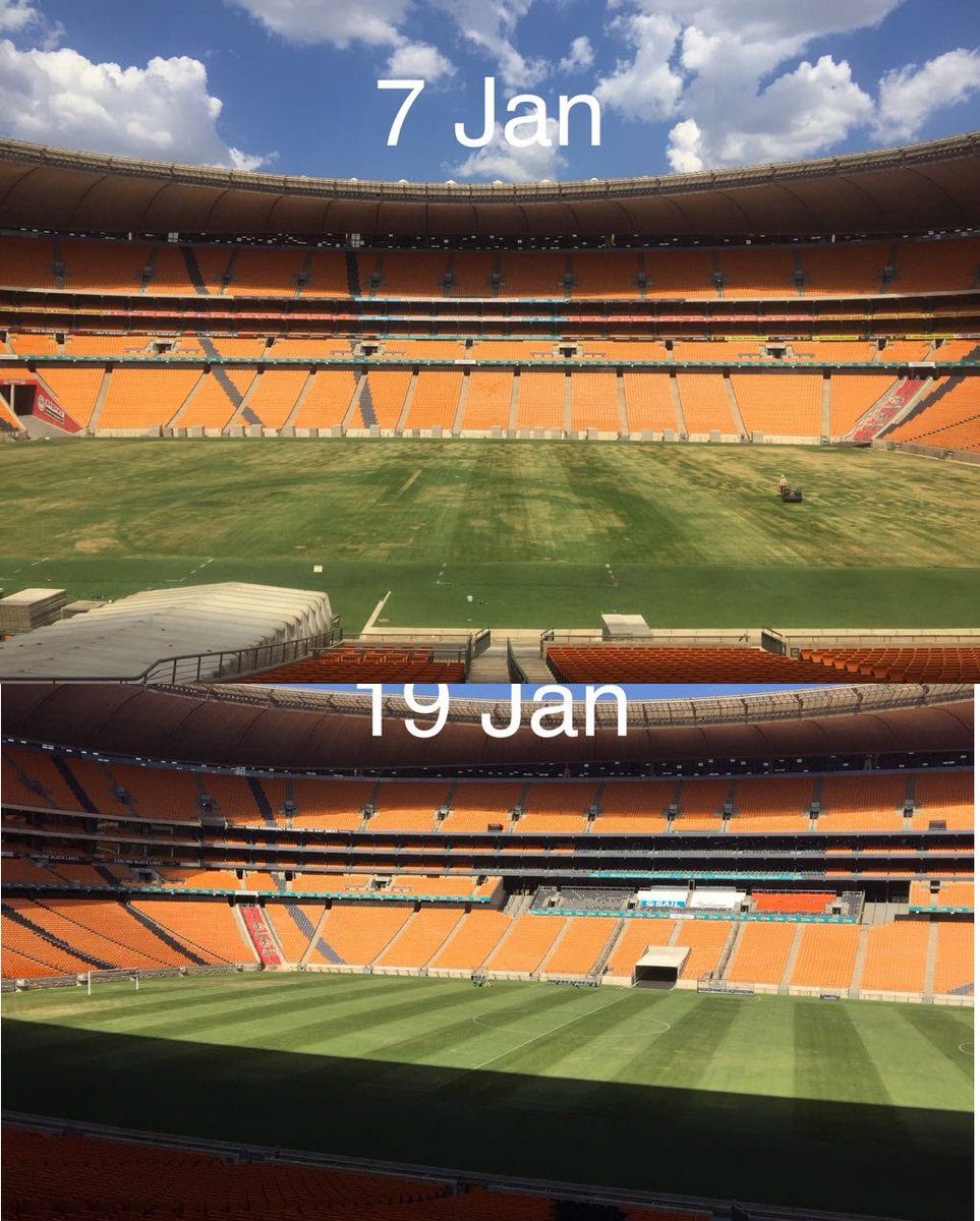 Jess_Menzs's tweet photo. FNB Stadium Pitch is looking tremendously better each day, you can definitely see the difference. #fnbstadium #smsa @Jacques_SMSA @OfficialSMSA @Paulsiebie86 https://t.co/yACH46F9T1