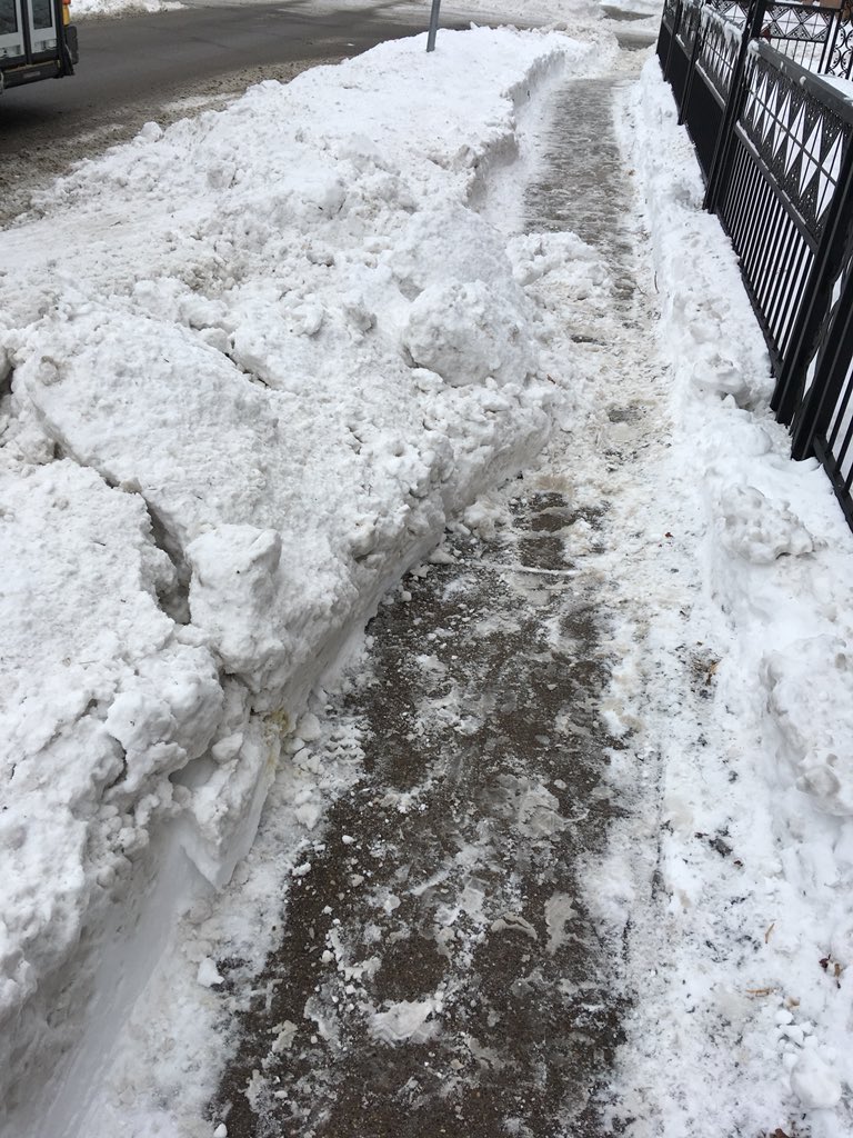 walkmpls's tweet photo. This sidewalk was kind of cleared (not wide enough, heavily used bus stop untouched) on Franklin, but a driver hit the snow bank &amp; now... https://t.co/2p7MV69Yxq
