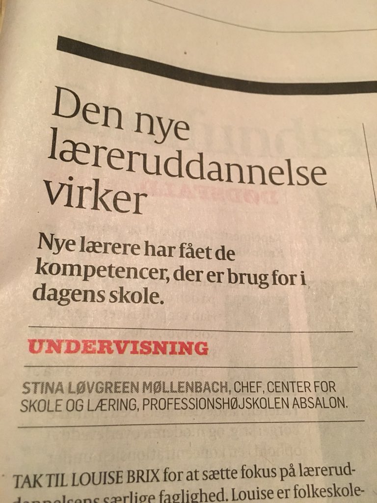 stina_slm's tweet photo. Skolelederne om de nye lærere: ‘De har de kompetencer, som skolen har brug for’.  Indlæg i @politiken #uddpol #dkpol https://t.co/4GPpEHDKLZ