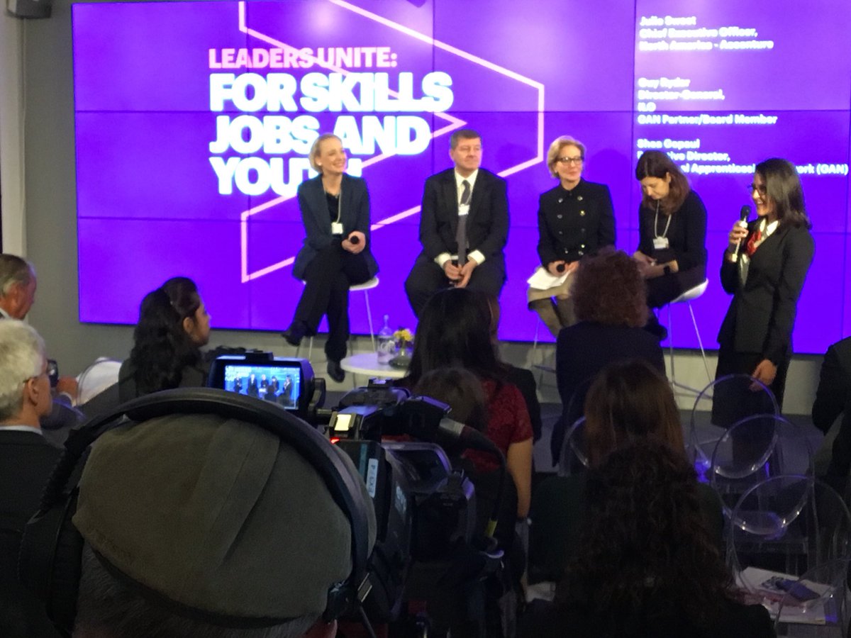 Apprenticeships are also needed for re-skilling in the rapidly changing labour market. That is why we need to set a good foundation now - Julie Sweet. <a href="/accenture/">Accenture</a> - @GAN4Youth #WEF18 #davos