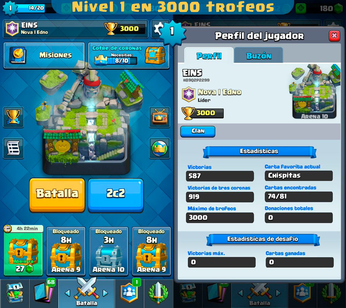 CHRISTIAN_ETM's tweet photo. Llego a Arena Montepuerco (3000 trofeos) con mi cuenta de nivel 1 en Clash Royale. ¡Ahora hacia Electrovalle!✌️🇵🇪 https://t.co/9E1UyyBMnU