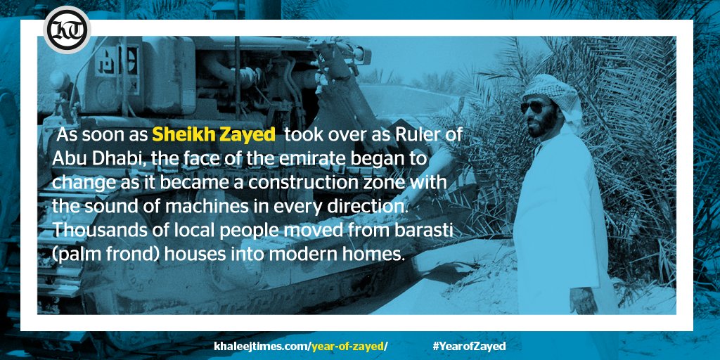 khaleejtimes's tweet photo. #YearofZayed: Did you know one of the top priorities of Sheikh Zayed as a Ruler of #AbuDhabi, was to develop the #infrastructure of the city? Learn more about the life of #SheikhZayed through our interactive site - https://t.co/nFWNDStuHt 
#2018YearOfZayed #Facts #KnowYourKT #UAE https://t.co/MC9ALEgrnN