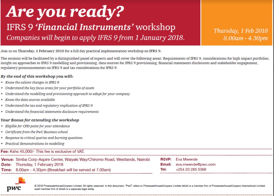 Pwc Kenya On Twitter Pwc Kenya Invites You To A Full Day Ifrs 9
