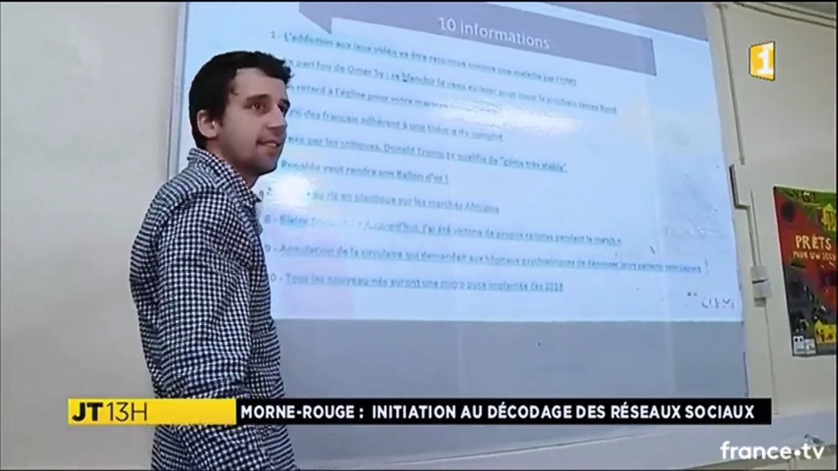 LeCLEMI's tweet photo. Comment distinguer l'info de l'intox sur le web? Reportage du JT 13h @Martinique1re avec @elsierussier @VincentCoquaz du #Clemi à la #Semdunum pour sensibiliser des élèves aux méthodes de vérification de l'info et former des enseignants en #ÉducMédiasInfo https://t.co/AeCWihHpvD https://t.co/mUV2uwmO4z