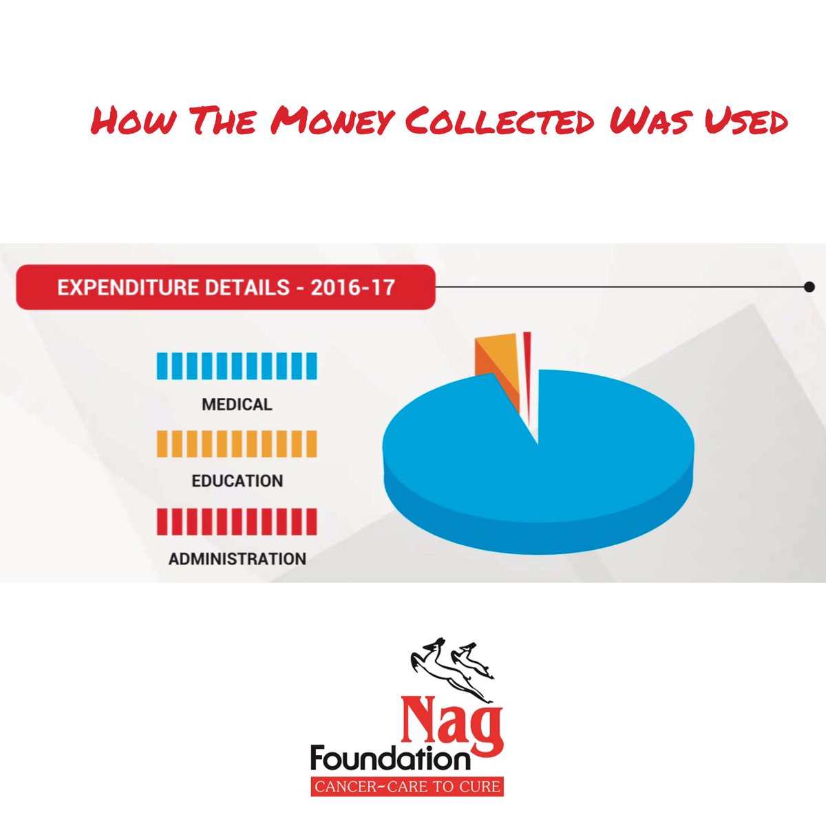 Raising money and spending it effectively has been our mantra. This is how the money was spent in 2016-2017.

If you would like to know more, log onto nagfoundation.org 

#Cancer #Charity #NGO