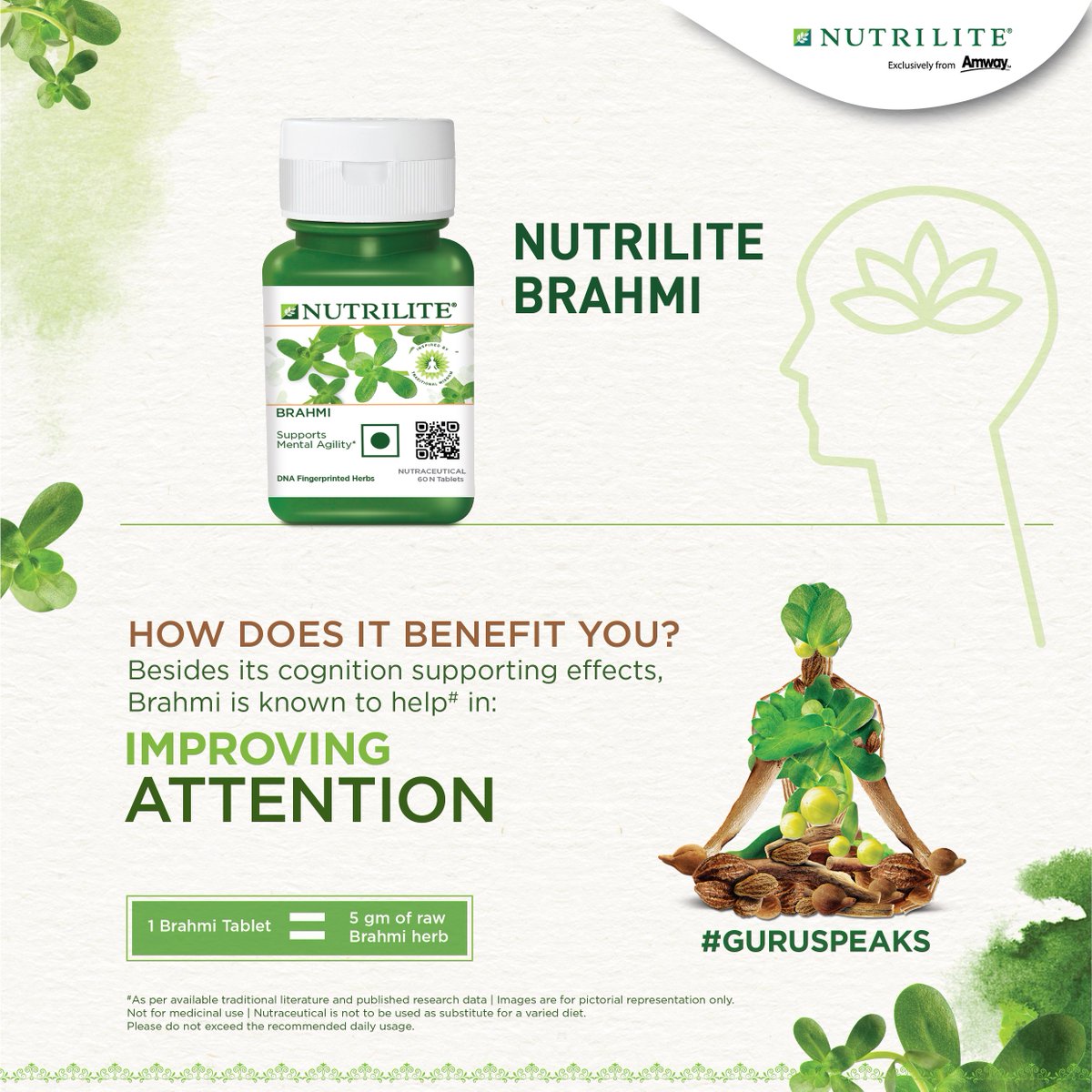 amwayindia's tweet photo. Help strengthen your attention with Nutrilite Brahmi today! #GuruSpeaks https://t.co/V7LOGlb7kS