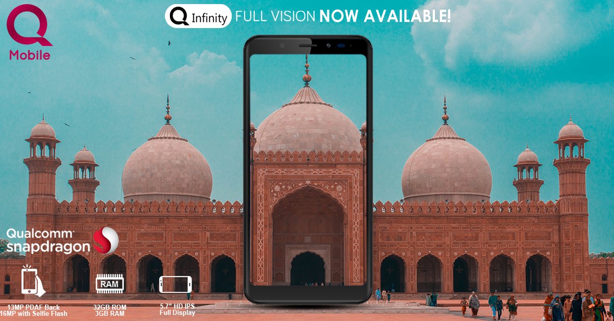 QMobileDigital's tweet photo. Featuring a large 5.7" display with an 18:9 ratio and 720x1440 resolution, the edge-to-edge coverage of the screen on the #QInfinity will provide you with a larger-than-life experience. Buy now for only Rs. 16,999: https://t.co/eirki5Dfr6 https://t.co/oAYjn40vwE