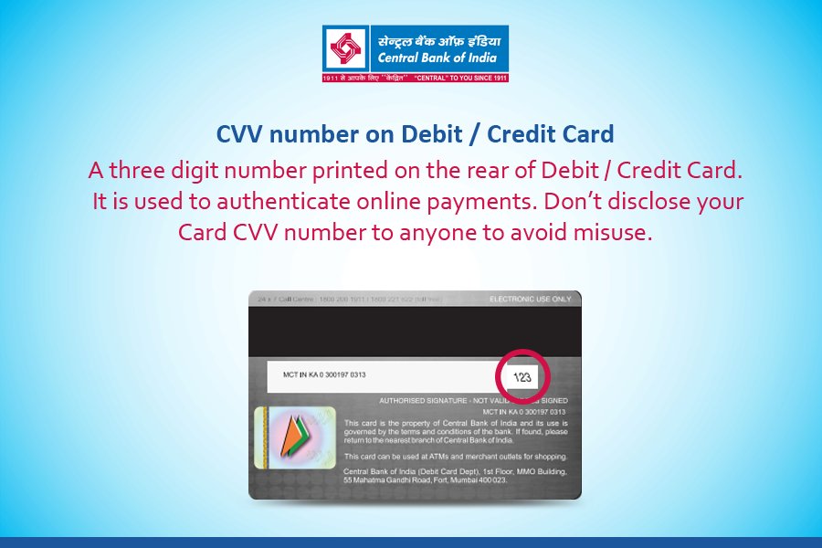 Central Bank of India on Twitter: "CVV number on Debit ...