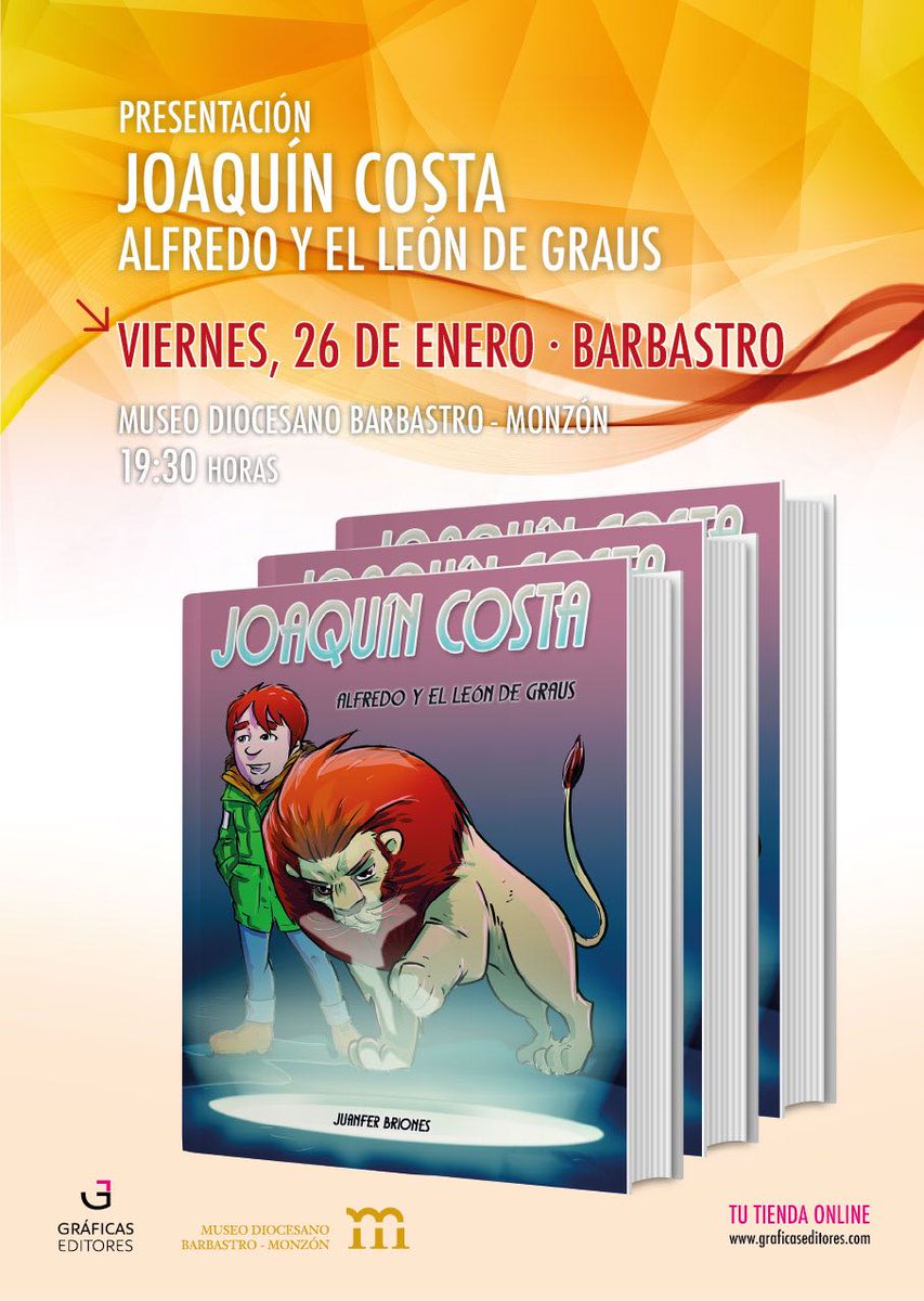 No te pierdas este viernes la presentación de Juanfer Briones y Gráficas <a href="/grafeditores/">Gráficas Editores</a> del nuevo cuento ilustrado, JOAQUÍN COSTA, Alfredo y el león de Graús. En el <a href="/museodbm/">MUSEO DIOCESANO BM</a>
#cuento #monzon #Huesca #comic #jaunferbriones <a href="/StoneyRita/">Rita Piedrafita</a>