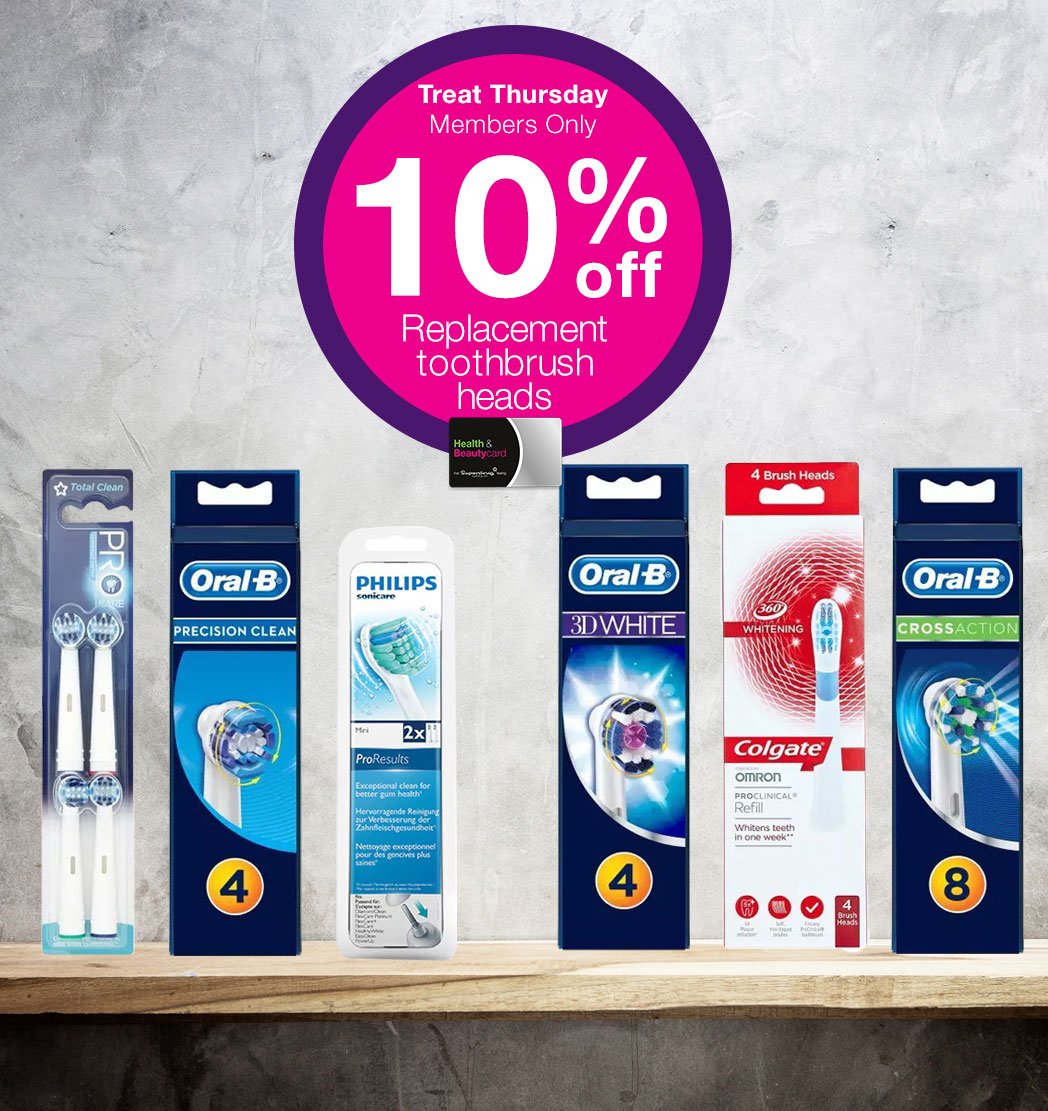 #TreatThursday is here at <a href="/superdrug/">Superdrug</a> 🙌

Get 10% off select replacement toothbrush heads for Health &amp; Beauty card members. Hurry, offer only available for today!