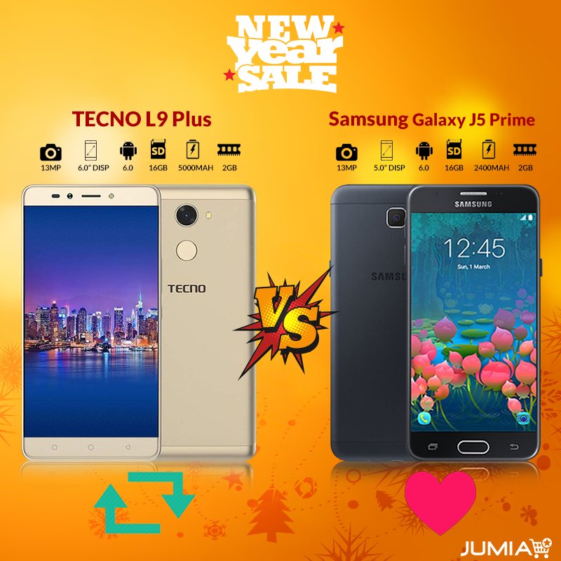 Another day, another battle of the brands! Pick you favorite: bit.ly/2ECxA81 Retweet for Tecno, Like for Samsung! #JumiaNewYear