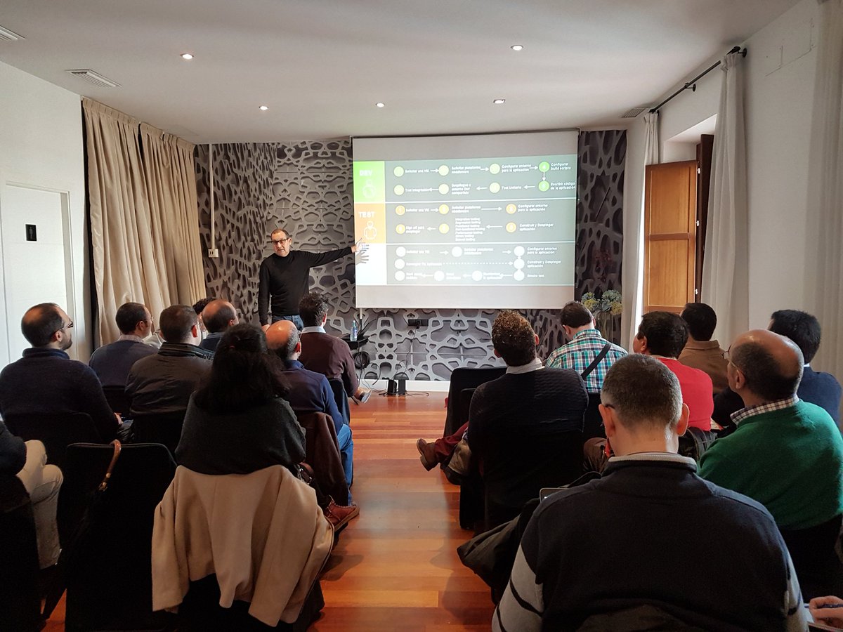 Virginia__MM's tweet photo. @madiazvilla explica Cómo implantar DevOps y no morir en el intento. #Contenedores, #microservicios, #DevOps, #Openshift. @RedHatIberia con @Dominion_Grupo en Sevilla https://t.co/DmVc0blBjF