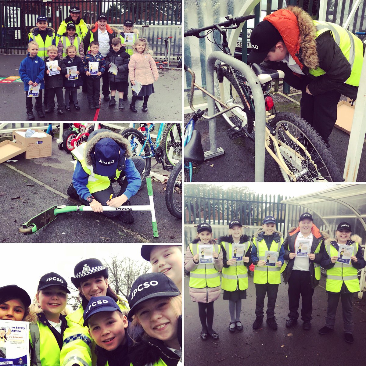 Mel_Standbrook's tweet photo. Yesterday was evidence that #policing happens in all weathers so proud of @lincspolice #JPCSOS @SpilsbyPrimary who turned out with coats, blue roll & pens to property mark their fellow pupils bikes & scooters. Thank you @LPSafetyOfficer for all our packs #communityengagement https://t.co/0I5awHwsYr