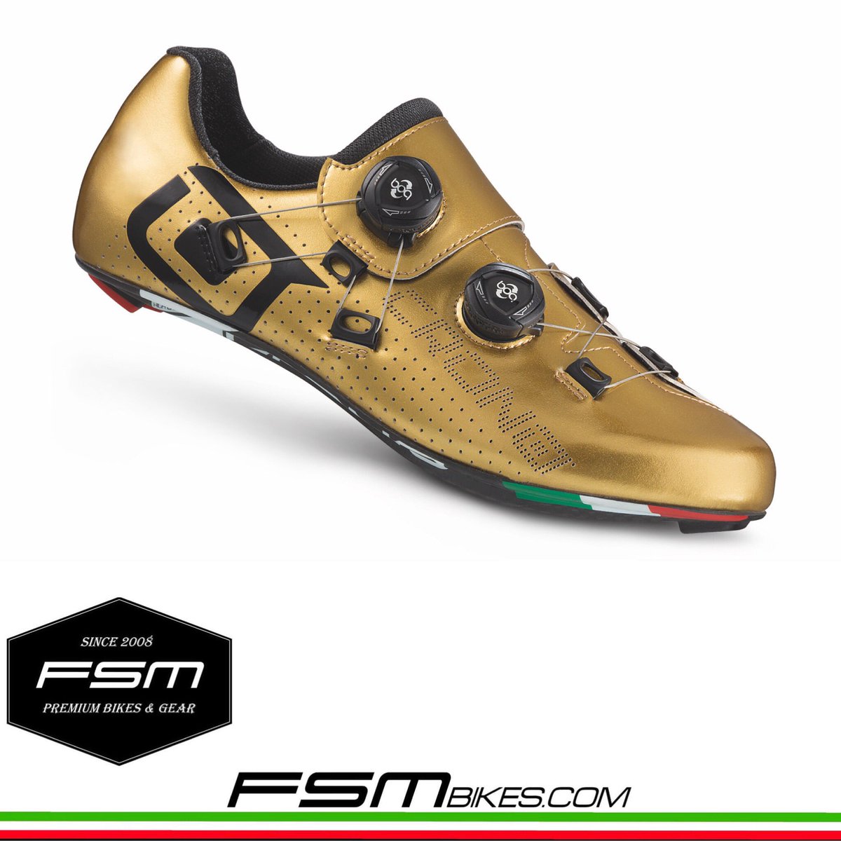 Now in store &amp; webshop ....
CRONO CR1 Gold Limited Edition shoes 2018 🇮🇹.                   fsmbikes.com