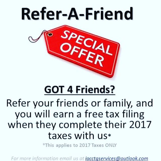 Refer a friend and yours for FREE #freetaxfiling #familyandfriends #2017taxes