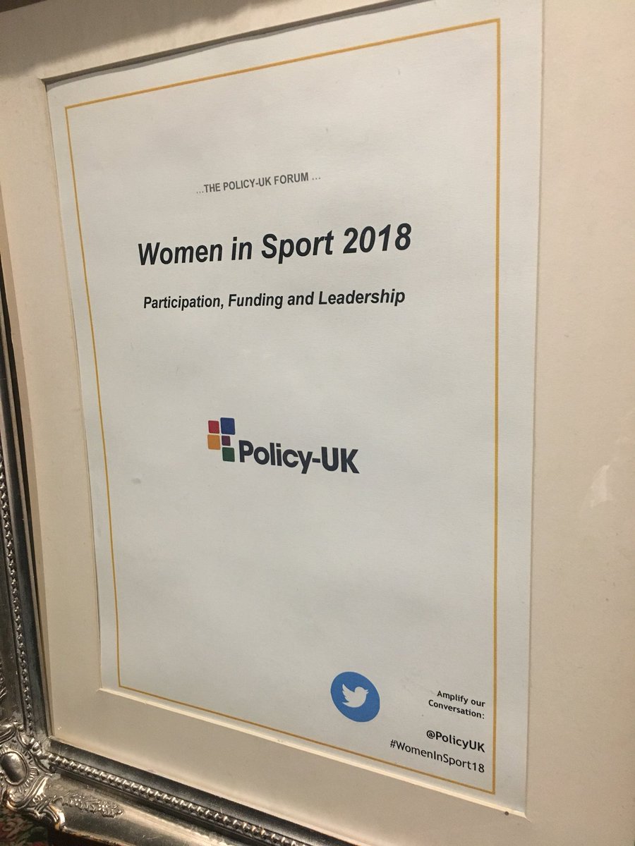 Thought provoking morning at the #womeninsport18 Forum hosted by @PolicyUK - shocked to hear that girls are dropping out of sport from age 7. We must do more to ensure that barriers are removed and that girls see sport as a level playing field without exception.