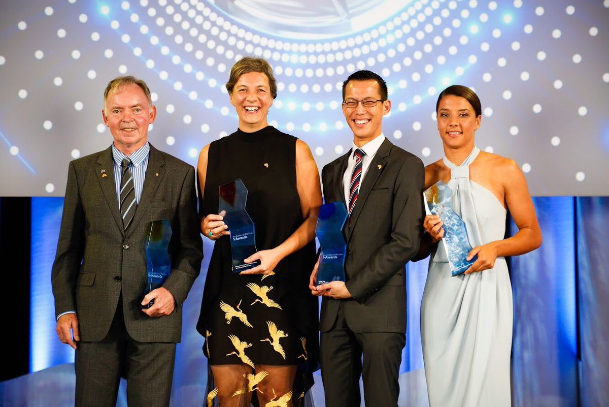 ausoftheyear's tweet photo. That completes the 2018 #Ausoftheyear Awards. Congratulations to our outstanding Award recipients: Dr Graham Farquhar AO, Prof Michelle Yvonne Simmons, Eddie Woo and Samantha Kerr. https://t.co/KlmveaQMHk