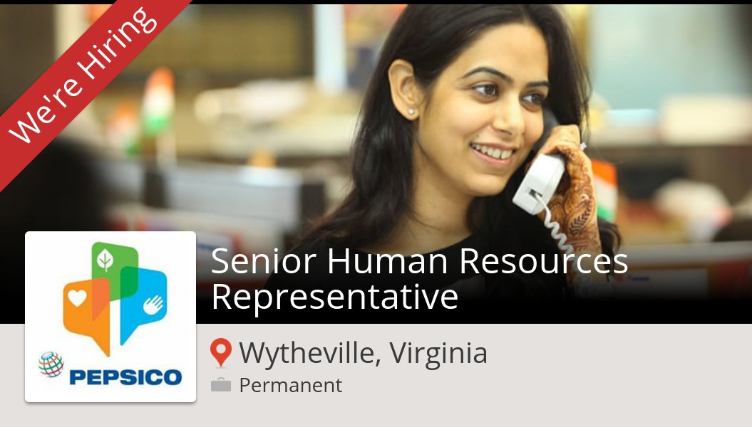 Hello_Jobs's tweet image. #PepsiCo is hiring a Senior #Human Resources #Representative in #WythevilleVirginia, apply now! #job workfor.us/pepsico/59gx6