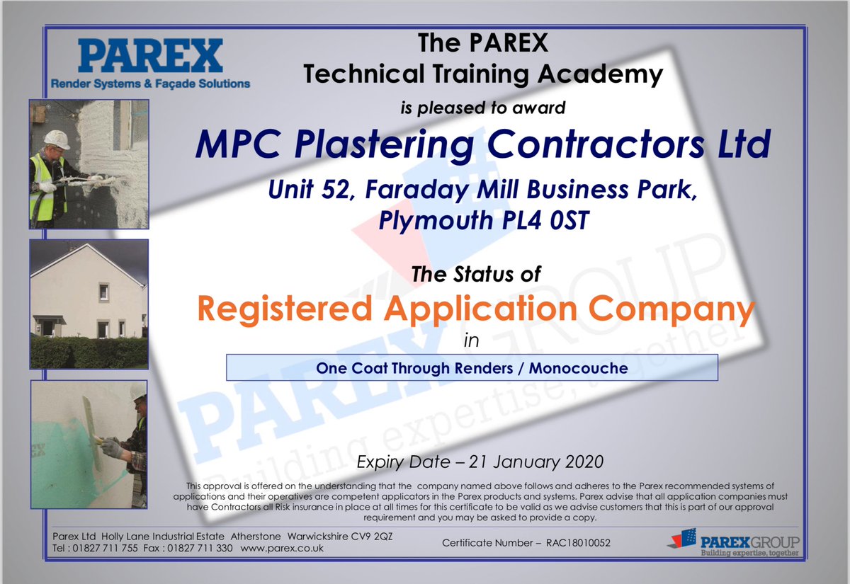 MPC Plastering are pleased to now be approved installers of Parex Render Systems. If you have any projects that specify the use of Parex get in touch with our commercial team for a quotation.