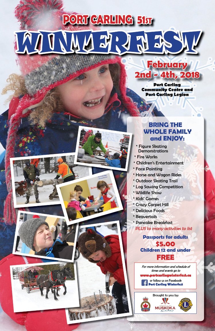Port Carling 51st Winterfest is approaching quickly! February 2-4, 2018! ⛄️⛸❄️🥞🥌🛷