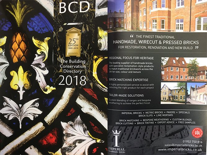 Imperial_Bricks's tweet photo. We're pleased to be in the 2018 edition of The Building Conservation Directory! #HandmadeBricks #WirecutBricks #PressedBricks #Restoration #Renovation #NewBuild #BrickMatching #BespokeWeathering #CustomBlends #BrickTinting #LimeMortar #BrickCutting #FREESamples @BCD_UK https://t.co/fo94KsPqXP