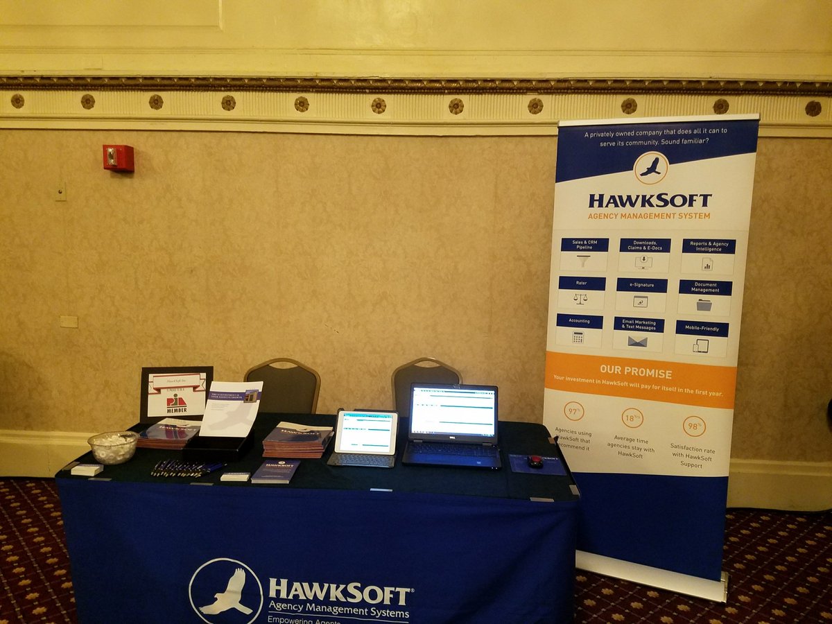 HawkSoft's tweet photo. NE Territory Manager Matt Brauer is kicking off the 2018 trade show circle at PIANY Metro RAP! Stop by Booth #44 and say Hello to HawkSoft! @PIAEducConf #MetroRAP https://t.co/yQ0z6MjSr2