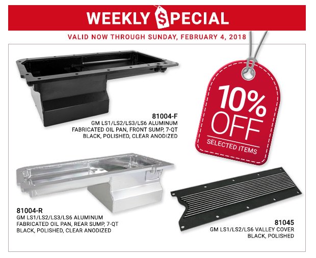 TSP_CA's tweet photo. GM LSX both front &amp; rear sump fabricated aluminum oil pans and valley cover are 10% off this week. Ends Feb. 2 https://t.co/bytcKhsl2v