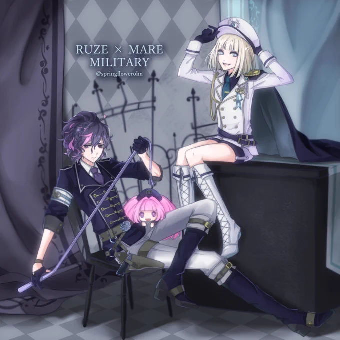 お題箱から「メアとリュゼの軍服(ムチ付)」です!🌸
お題ありがとうございます〜(*⁰▿⁰*)

和風も好きだけど洋風の軍服も最高だよね…!(軍服フェチ) 