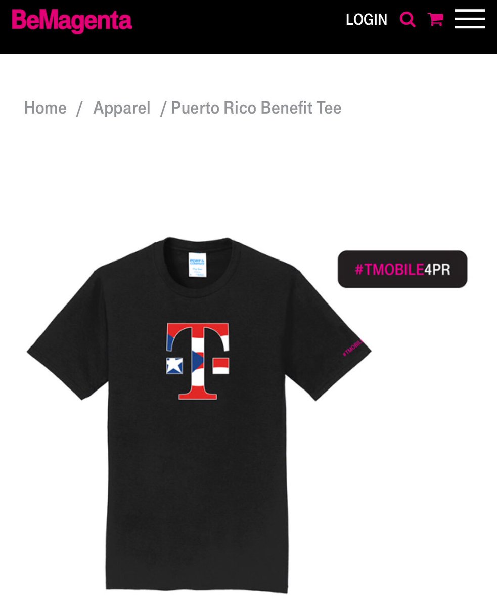 We are VERY EXCITED about this news. Puerto Rico, Hurricane Maria relief shirts are now on the #BeMagenta website!!! bemagenta.com #Tmobile4PR