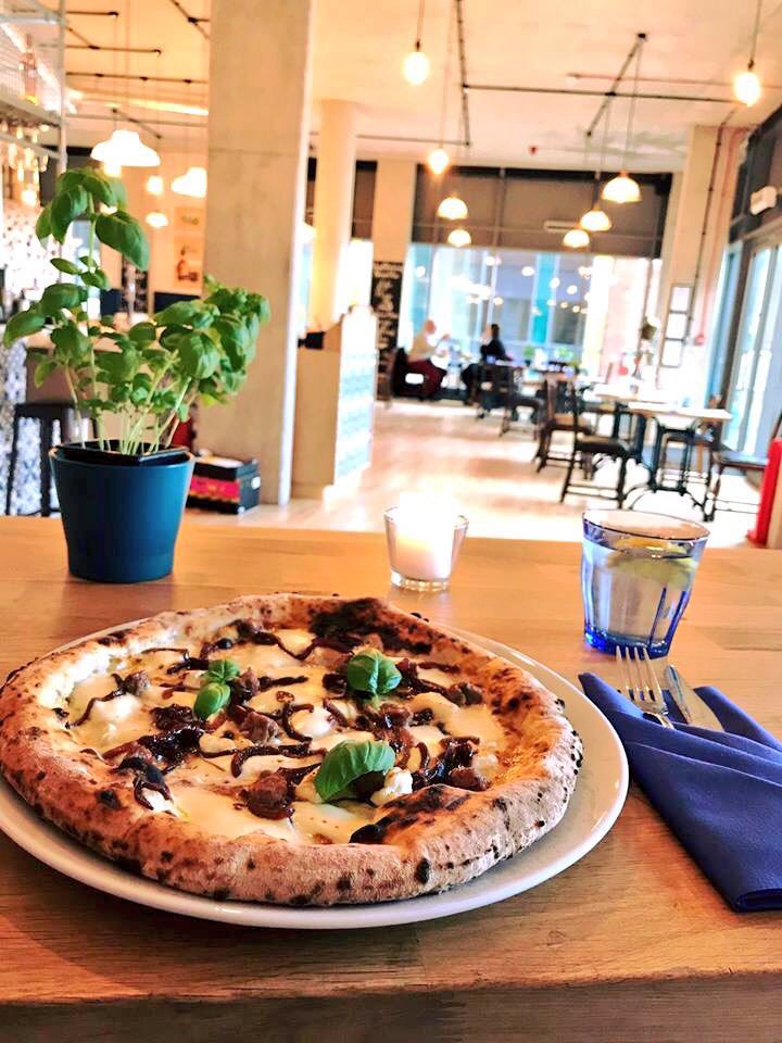 Pizza No. 10. from our new menu at Supermarine

Spicy Lamb Meatballs, Caramalised Onion, Goats Cheese &amp; Basil on a Mozzarella bianca base

The very freshest ingredients. Hand stretched, wood fired Neapolitan style pizza made by our Italian chef Luca &amp; his apprentice Shaun
